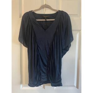 BCBGMaxAzria Navy V-Neck Draped Blouse